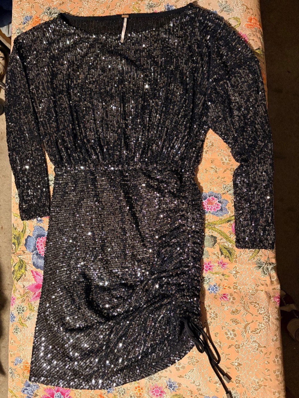 Free people silver and black sequin off shoulder dress XS NWOT